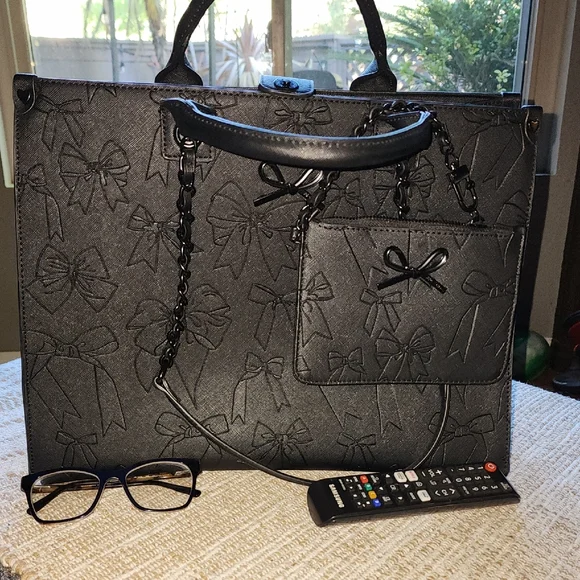 Betsey Johnson Black Bow-Embossed Tote - Picture 16 of 16